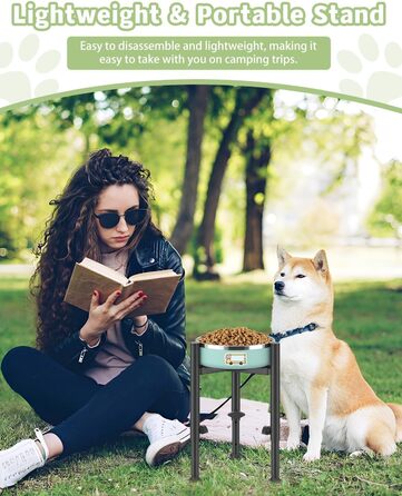 Підставка для миски для собак з принтом лапи, регульована по висоті (3 положення), металева, для маленьких, середніх та великих собак (лише підставка)