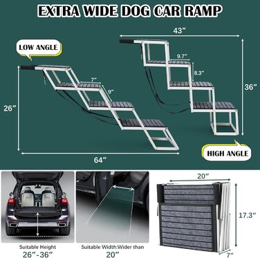 Рампа для собак великих порід: широка, складана, з антиковзким покриттям, до 113 кг, 4 сходинки
