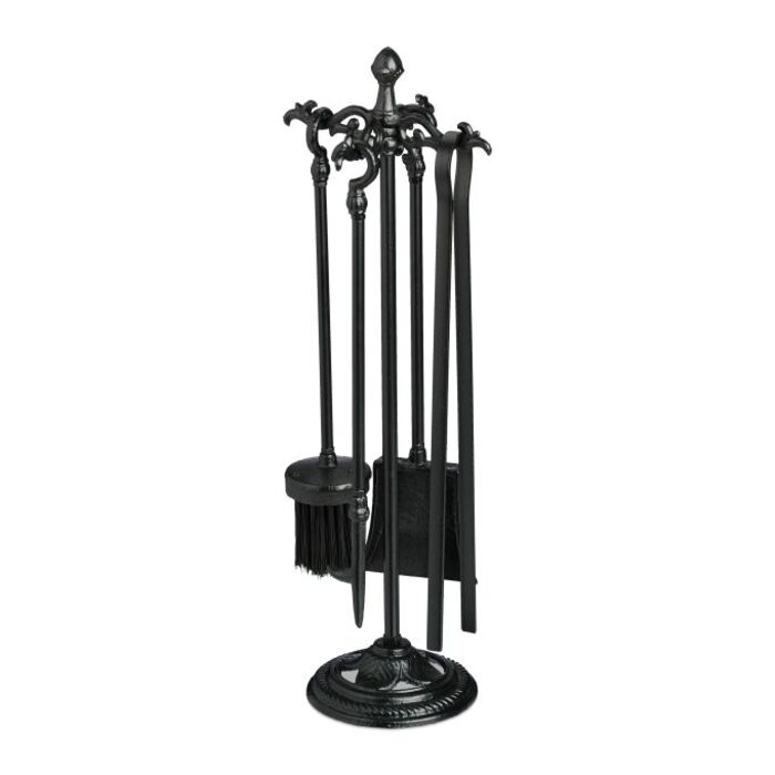 Relaxdays 5-Piece Fireplace Tool Set, Cast Iron