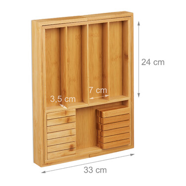 Relaxdays Bamboo Cutlery Box, Extendable