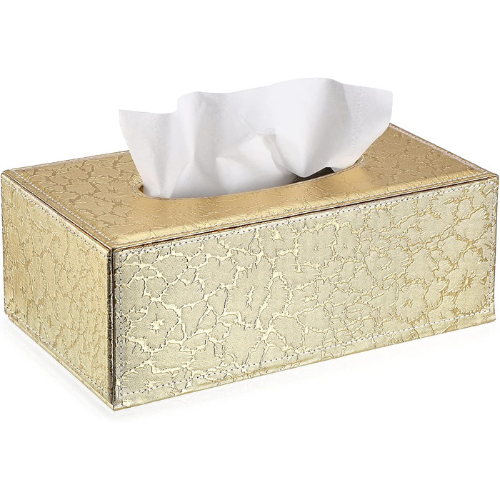 BTSKY Rectangular Faux Leather Tissue Box Cover, Elegant and Stylish Decoration (Gold)