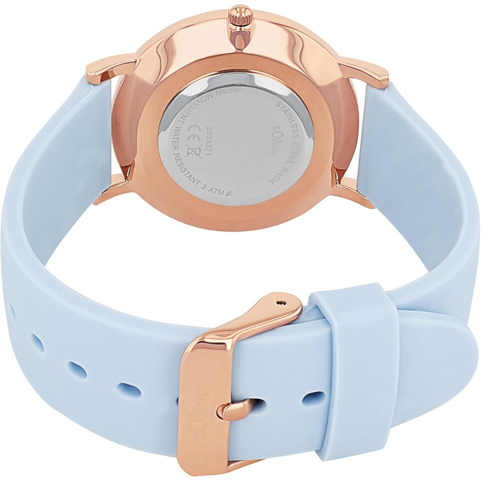 Годинник наручний s.Oliver для жінок, кварцовий, аналоговий, з силіконовим ремінцем, водостійкий 3 bar, у подарунковій коробці (світло-блакитний)