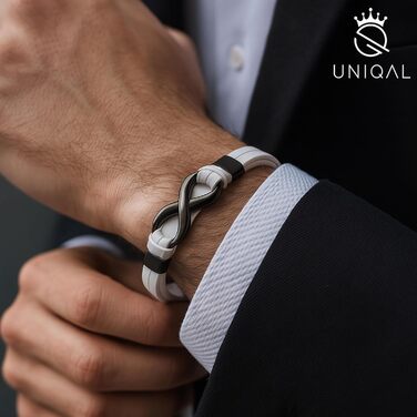 Браслет шкіряний чоловічий UNIQAL Infinity з нержавіючої сталі та натуральної шкіри коричневого кольору, 19 см + подарункова коробка