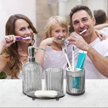 Umimile Bathroom Accessories Set, 6-Piece, Green Glass, Complete Toothbrush Holder, Cup, Lotion Dispenser, Soap Dish, Vanity Tray, Aromatherapy Cup for Apartment, Bathroom Decor (Black, 4 Pcs Bathroom Set)