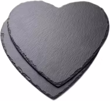 Slate Plates 20cm, Set of 2, Slate Serving Plates, Heart-Shaped Slate Serving Plate with Chalk Marker, Slate Hearts for Serving & Labeling