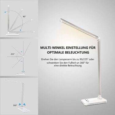 LED лампа настільна SLATOR з регулюванням яскравості, 5 кольорів та 10 рівнів, USB-зарядка, для читання, дітей, срібна, алюміній, QM019