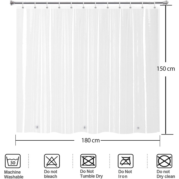 Шторка для душу YISURE прозора, коротка 180x150 см, водонепроникна з магнітами, 180x150 см