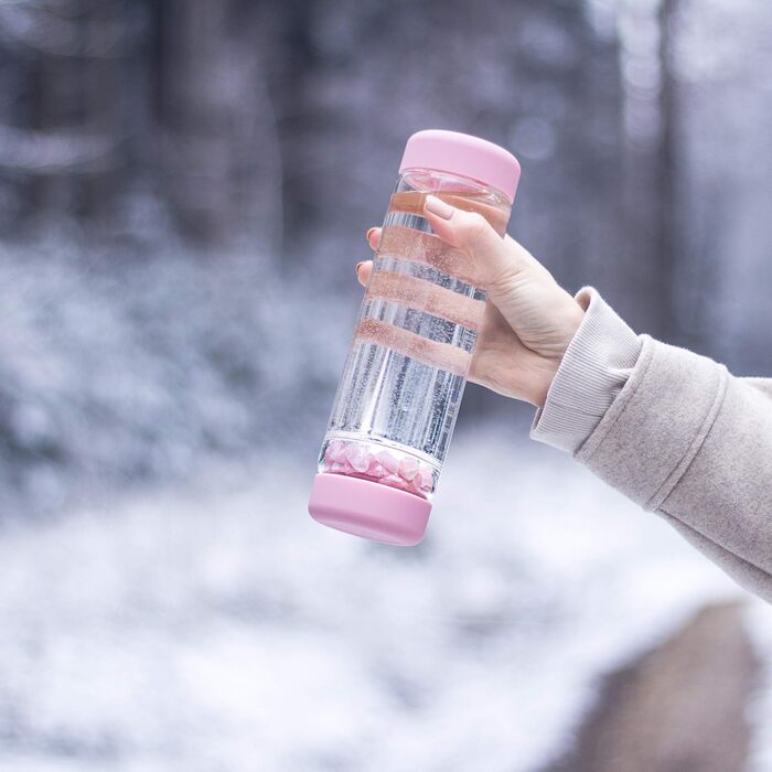 Пляшка для води VitaJuwel inu! CRYSTAL Blossom Rose з гірським кристалом та рожевим кварцем, для індивідуалістів, преміум-якість