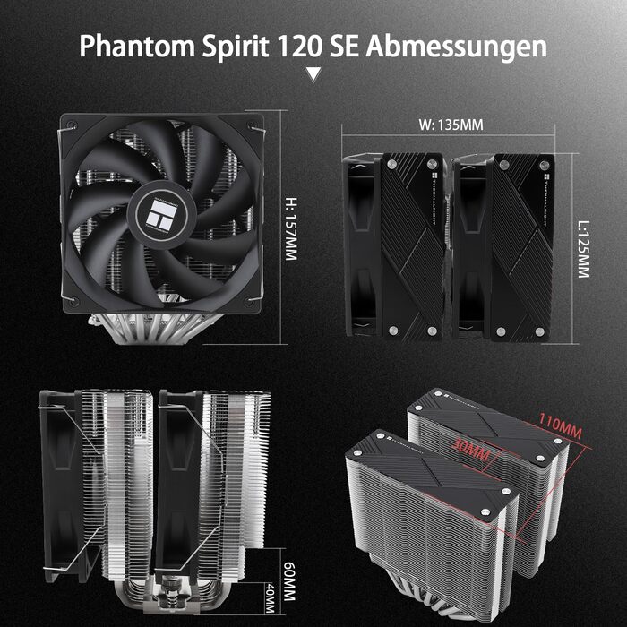 Охолоджувач CPU Thermalright Phantom Spirit 120 з 7 тепловими трубами та вентилятором TL-C12B V2 PWM (1500 RPM), сумісний з AMD AM4/AM5/Intel 1700/1150/1151/1200/2011