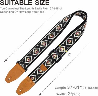 Гітарний ремінь 5,1 см з бавовняного друку, квітковий принт, з повнозернової шкіри, для бас-гітари, електрогітари та акустичної гітари, безкоштовна кнопка для ремінця, фіксатори ремінця та медіатори. Жовті ромашки (Чорний діамант)