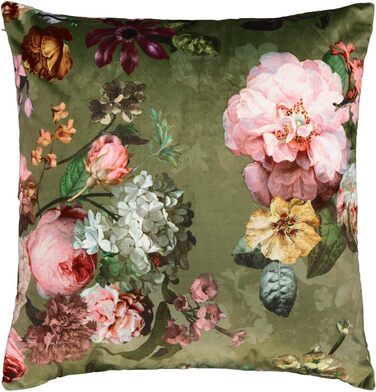 Декоративна подушка ESSENZA Fleur Moss 50x50 см, поліестер, оксамит, з квітковим принтом (піон, тюльпан)