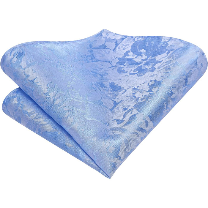 Шовковий краватковий комплект Hi-Tie: краватка, нагрудна хустинка, запонки, латунний значок. Ідеально для весілля та ділових зустрічей (Babyblau A)