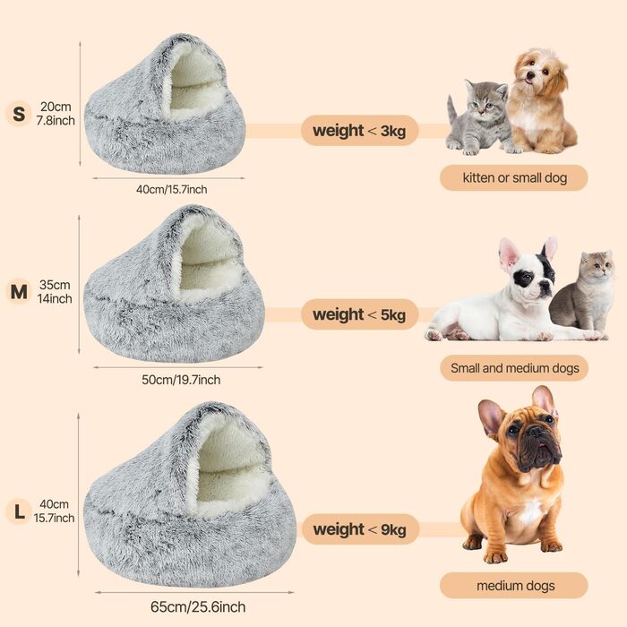 YUDANSI Cat Bed, 40cm Covered Dog Bed Cat Cave Bed Donut for Kittens Puppies, Plush Faux Fur Nest Fluffy Dog Bed Round Dog Cushion Dog Sofa Cat Bed for Cats and Small Dogs