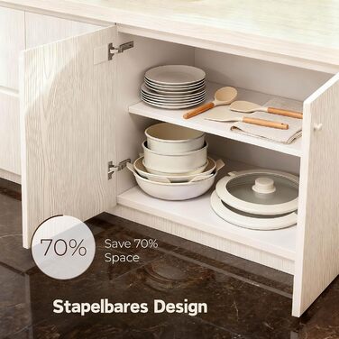 Набір каструль LEADZM з керамічним покриттям, 22 шт., для всіх плит, індукційні, без PFOA/PFOS (Бежевий)