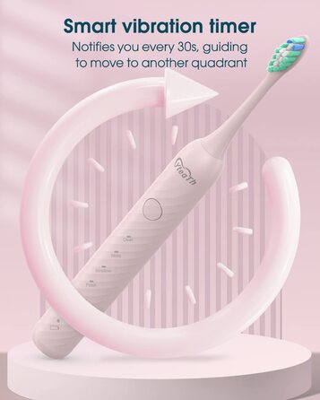 Електрична зубна щітка для дорослих з 6 насадками, акумуляторна звукова щітка, рожева (1 шт.) - тривала робота до 180 днів