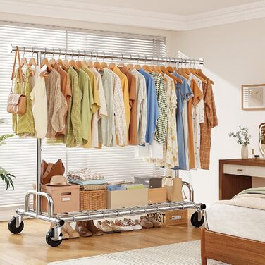 Вішалка для одягу на колесах, висувна, міцна, до 150 кг, металева стійка для одягу, пальто, светрів