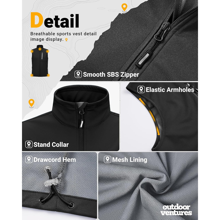 Чоловіча софтшеллова жилетка Outdoor Ventures для активного відпочинку: велосипедна, водонепроникна, вітронепроникна, чорна