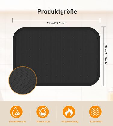 Термостійкий килимок під кавоварку Ankway 40x60 см, чорний. Захист від нагріву, антиковзаюча, водонепроникна підставка для кухонної стільниці. Силікон, 30x45x0.2 см