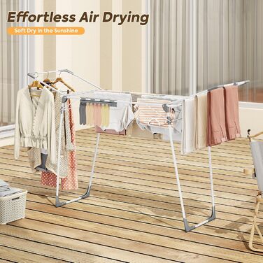Сушарка для білизни KINGBOARD розкладна велика, крилатий сушарка висувна 174x97x156 см, стійка сушарка з антиковзними ніжками для дому та вулиці, біла