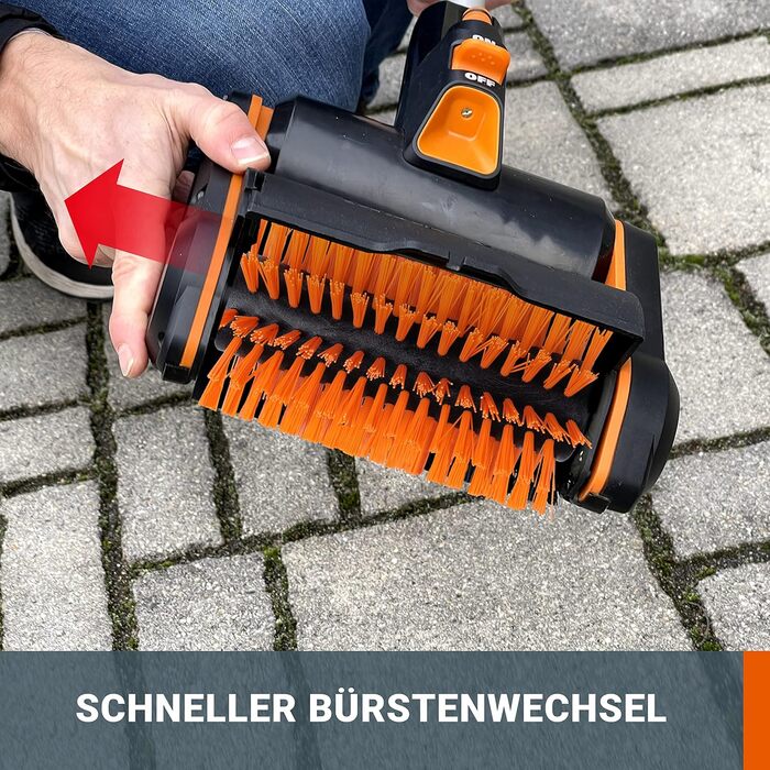 WORX WG441E.9 20V Cordless Multi-Brush - multifunctional surface brush for cleaning stone & wood surfaces & removing weeds - integrated water connection - PowerShare compatible - without battery & charger (includes 4Ah battery & charger)