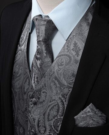 Костюмний жилет для чоловіків Enlision на весілля з патерном пейслі, жилет та краватка, нагрудна хустинка, квітковий жакард, сірий, розмір M