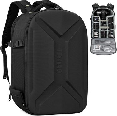 Чохол-рюкзак для камери з відділенням для ноутбука 15.6 дюймів, водонепроникний, ударостійкий, з тримачем для штатива (сумісний з Canon/Nikon/Sony), чорний