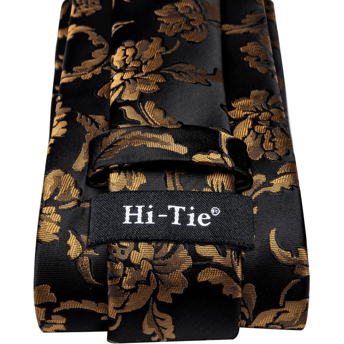 Чоловіча краватка Hi-Tie класична з краваткою, запонками та нагрудною хусткою (чорно-золота з квітковим малюнком)