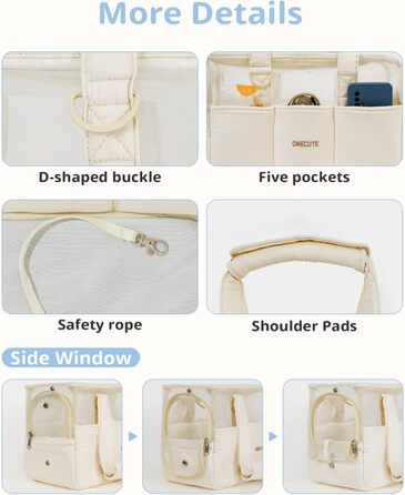 Транспортна сумка для собак, котів та кроликів – складана переноска з безпечним замком, сіткою для вентиляції та бічними кишенями – практична переноска для подорожей (Бежева, 34x16x25 см)