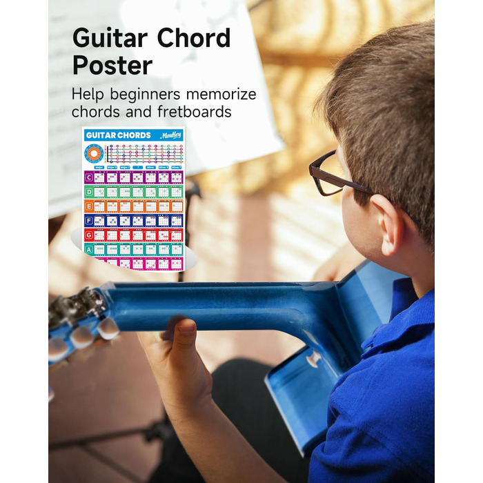 Акустична гітара Moukey для початківців, дітей, підлітків та дорослих, 38 дюймів, блакитна. Комплект з чохлом, тюнером, медіатором, каподастром та нейлоновими струнами