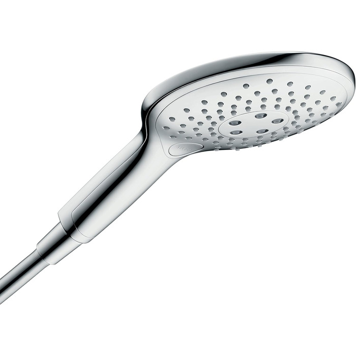 Hansgrohe Raindance Select S - Showerhead, Hand Shower with 3 Spray Patterns, Shower Head, Showerhead with Anti-Limescale Function, White/Chrome, 26530400 (Chrome, 3 Spray Patterns with Water-Saving Function, Bundle with Shower Hose)