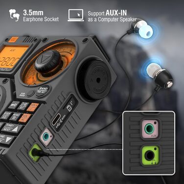 Raddy RF320: Портативне радіо Kurzwellenradio з керуванням через додаток, FM/AM/VHF/SW/AIR, підтримка BT/TF-картки, перезаряджуване, з антеною 3м, навушниками, ліхтариком, SOS, сірий