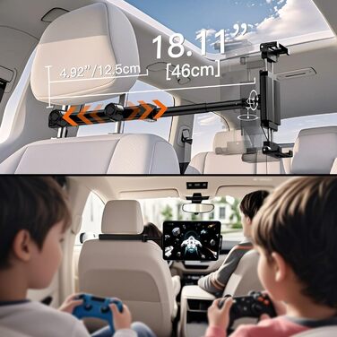 Тримач для планшета в авто FINTIE - універсальний, поворотний на 360°, висувний, для iPad, Samsung Tab, смартфонів, Kindle, Switch (4.7-13 дюймів)