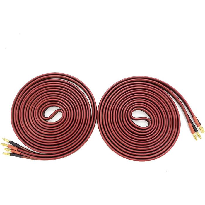 Акустичний кабель LONPOO LP42 з чистої міді та позолоченими бананоподібними роз'єктами, 14 AWG, 2 м, червоний (пара) для HiFi колонок