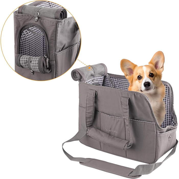 Складана переносна переносна коробка для собак та котів - переносна собача коробка/сумка для транспортування до 4 кг собак та 5 кг котів для подорожей та авто | Сірий 40x16x32 см, сірий L 16 x B 32 x H 40 см