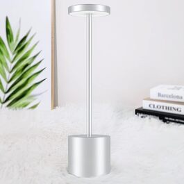 LED акумуляторна настільна лампа бездротова, 5000mAh, USB-зарядка, регулювання яскравості, 3 режими кольору, для дому та відпочинку на свіжому повітрі – срібна