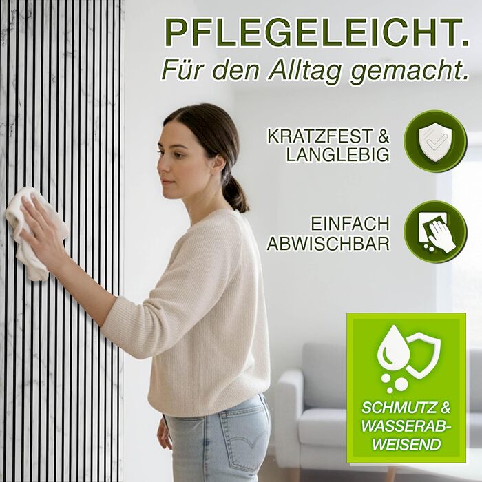 Акустичні настінні панелі TRESKO з дерева 120×60x2,1 см, 2 шт. — 3D ламельна стіна для шумоізоляції, колір Білий/Мармур, з набором для монтажу та 4 вішаками