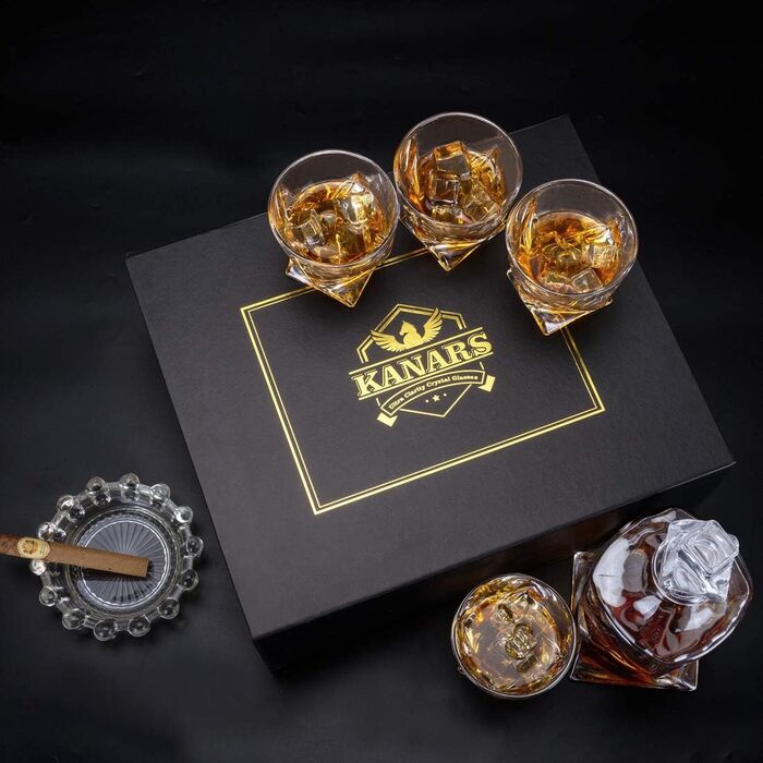 KANARS Whisky Decanter and Glasses Set, 800 ml Lead-Free Crystal Whiskey Decanter with 4x 300 ml Glasses, 5-Piece, Gift Box