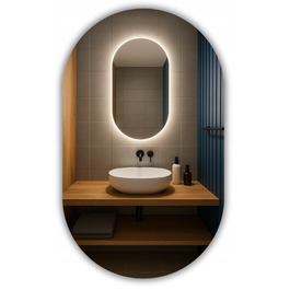 Овальне LED-дзеркало LUNA 60x80 см, вологозахищене IP65, вертикальний/горизонтальний монтаж
