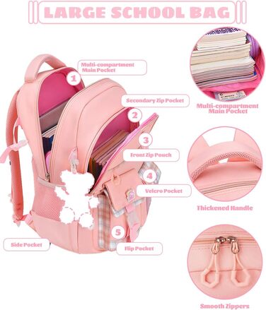Дитячий рюкзак для дівчаток-підлітків, рожевий: зручний та водонепроникний для школи та подорожей (9-15 років)