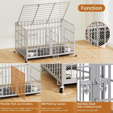 Клітка для собак велика та середня, 2 в 1 з роздільником, з піддоном, 120 x 73 x 68 см (XL, срібна)