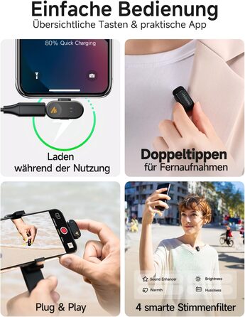 Мікрофон MAONO Wave T1 Mini USB-C: бездротовий, для iPhone/Android, з шумозаглушенням, для YouTube, Vlog, запису звуку