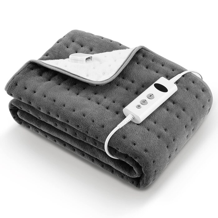 Електричне підігріваюче коврик 150x80 см сірий з 10 рівнями температури, автовимкненням та захистом від перегріву, легке кріплення до ліжка та матрацу (коралловий фліс)