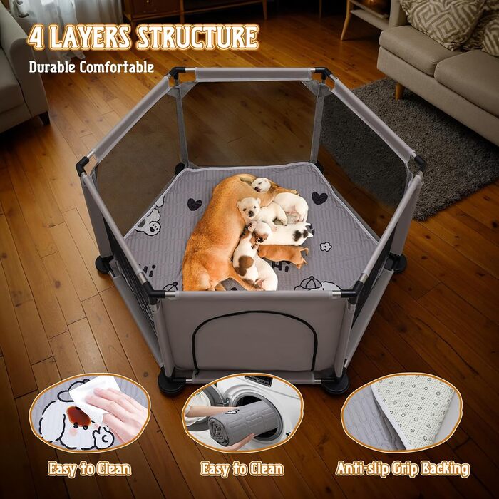 Кінець для цуценят у формі шестикутника, 122x65 см, сірий. Ігровий центр, манеж для цуценят, аксесуари для собак та цуценят