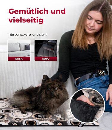 Підстилка для собак XS (45x65 см) – двостороння, м'яка, з наповнювачем 3 см – для дивану, авто, переноски – Made in Germany (45 x 65 см, Мандала Антрацит)