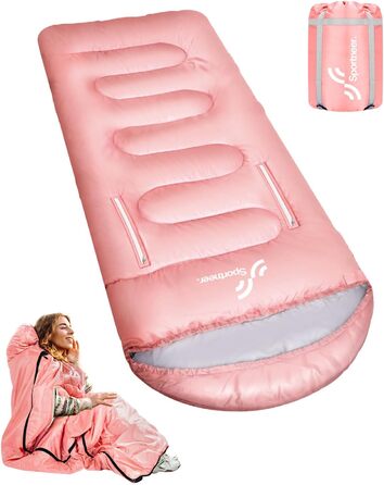 Сплячий мішок Sportneer Outdoor - ковдровий спальний мішок 3-4 сезони для дорослих, теплий, для кемпінгу, подорожей та активного відпочинку (200x85см, Рожевий)