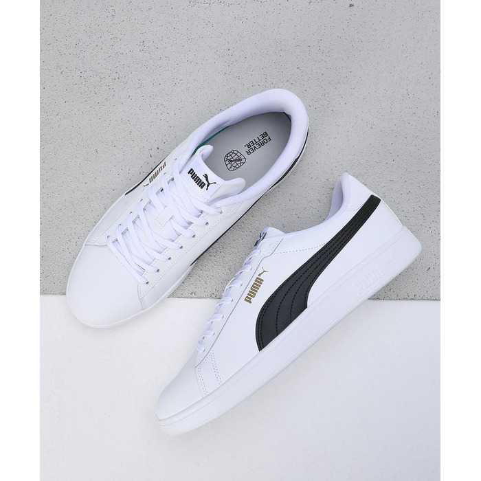 Кросівки Puma Smash 3.0 L для чоловіків, шкіряні, чорні (44.5 EU, White Black Gold)