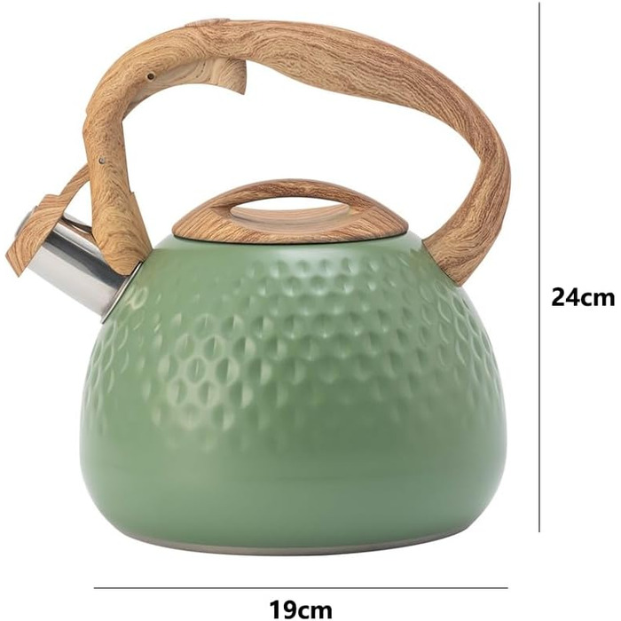 Чайник-свисток з нержавіючої сталі 3L, чайник-свисток, сучасний чайник Induktion, велика ємність для чаю та кави, підходить для всіх типів плит (зелений)