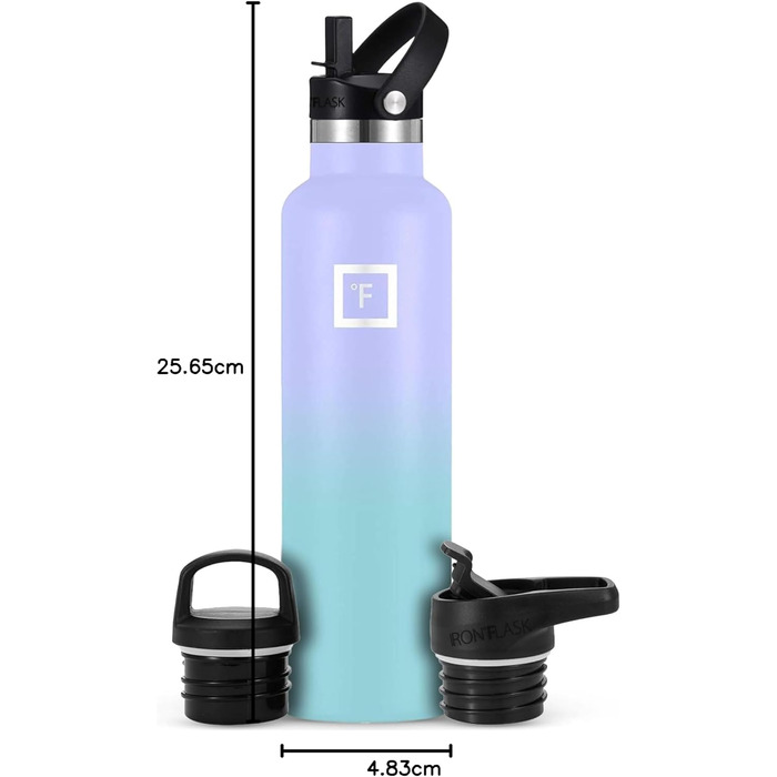 Термос-пляшка IRON °FLASK з нержавіючої сталі з 3 кришками - ізольована, герметична, для спорту, школи, фітнесу, кемпінгу. Без BPA