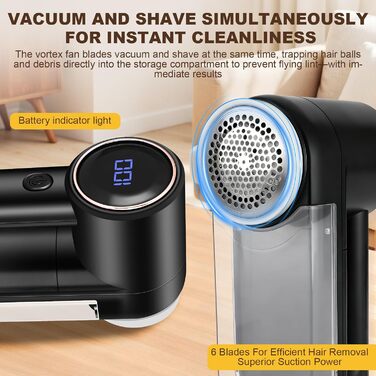 Електричний видалення ворсу Fusselrasierer: 3 режими, 6-клинковий насадка, LCD-дисплей, безпечний, для різних тканин, чорний