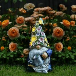 Lewondr Solar Garden Gnome Outdoor Garden Decor, Waterproof Resin Gnome Garden Figurine with Watering Can, Sculpture Garden Decoration with Warm Light Gift for Lawn Yard Patio Veranda
